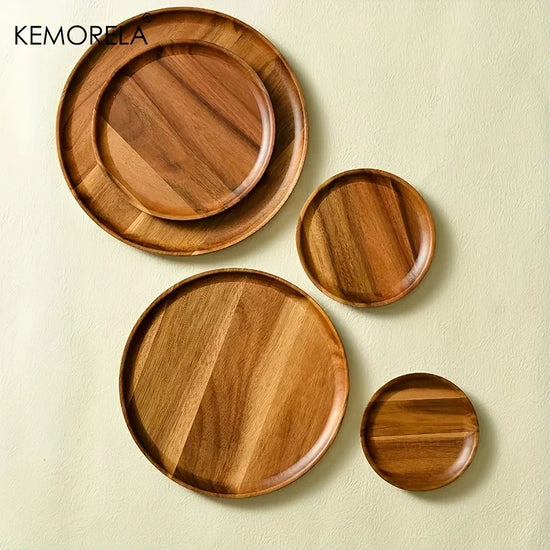 Handmade Acacia Wood Round Plate - Sushi, Dessert & Bread Dish