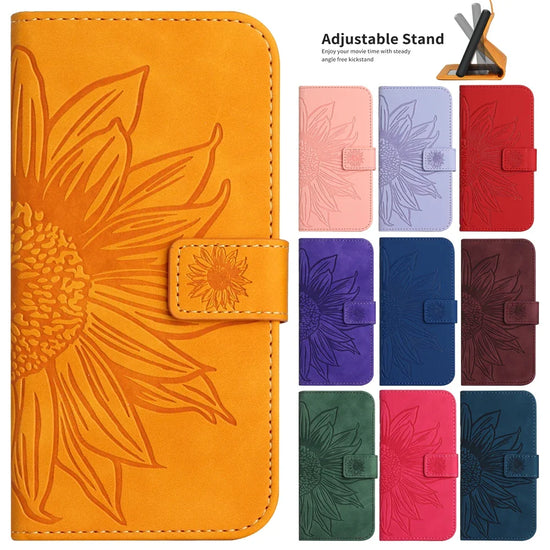 Sunflower Faux Leather Wallet Case for iPhone with Stand