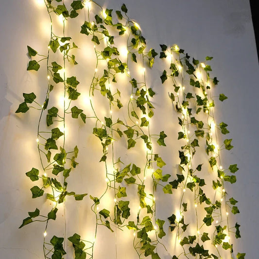 Flower Green Leaf String Lights - Artificial Vine Fairy Lights Battery Powered Christmas