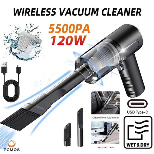 Wireless Vacuum Cleaner Dual Use for Home and Car 120W High Power Powerful Vacuum Cleaner Black PCMOS 1PC